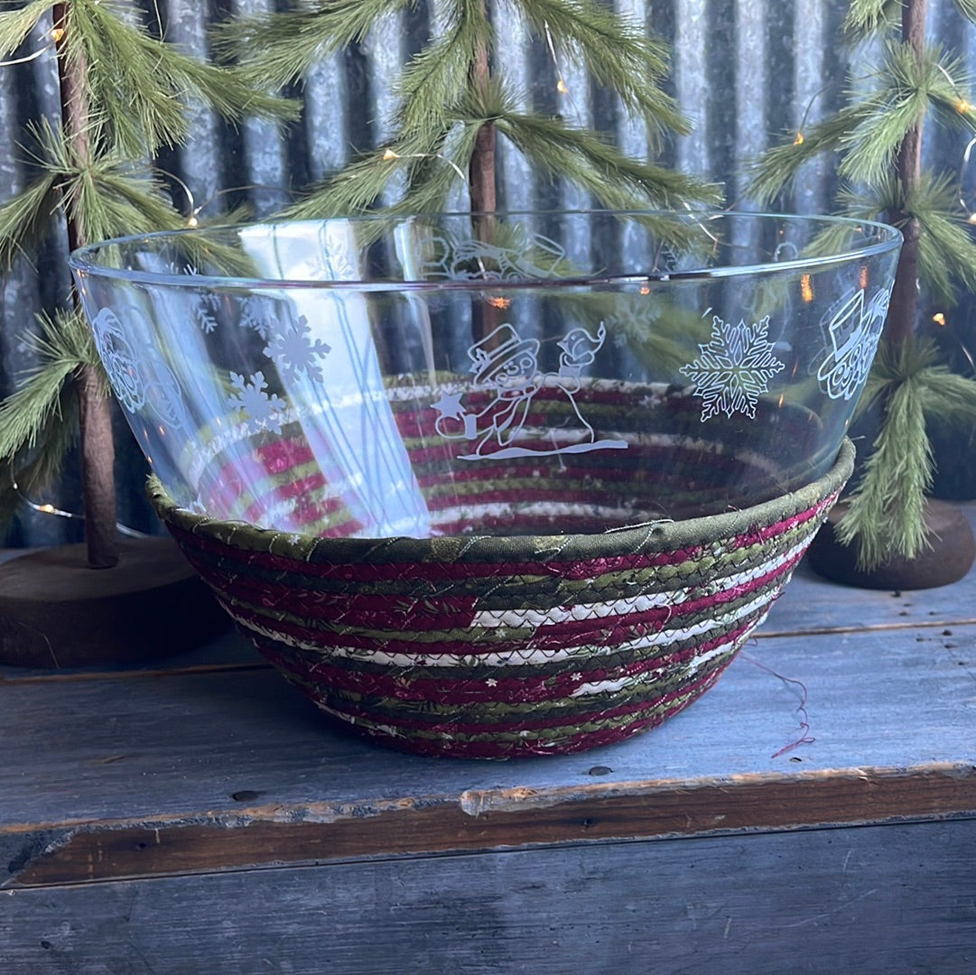 Snowman Etched Bowl and Basket Combo