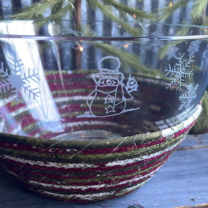 Snowman Etched Bowl and Basket Combo