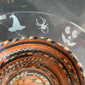 Large Halloween etched Bowl and Halloween Basket