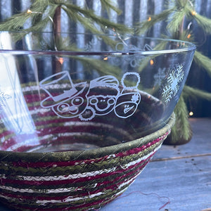 Snowman Etched Bowl and Basket Combo