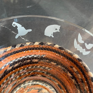 Large Halloween etched Bowl and Halloween Basket