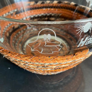 Large Halloween etched Bowl and Halloween Basket