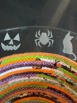 GIANT Halloween etched Bowl and Halloween Basket