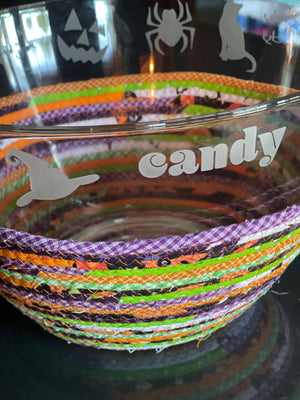 GIANT Halloween etched Bowl and Halloween Basket