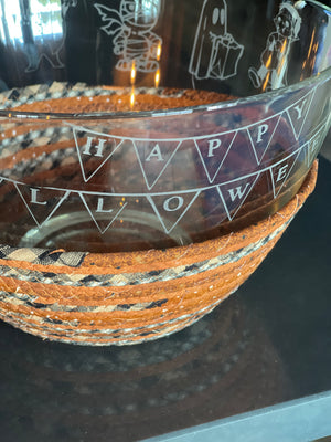 GIANT Halloween etched Bowl and Halloween Basket