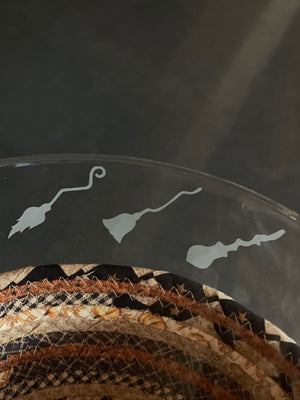 Rides Like Magic Etched Glass Bowl and Halloween Basket